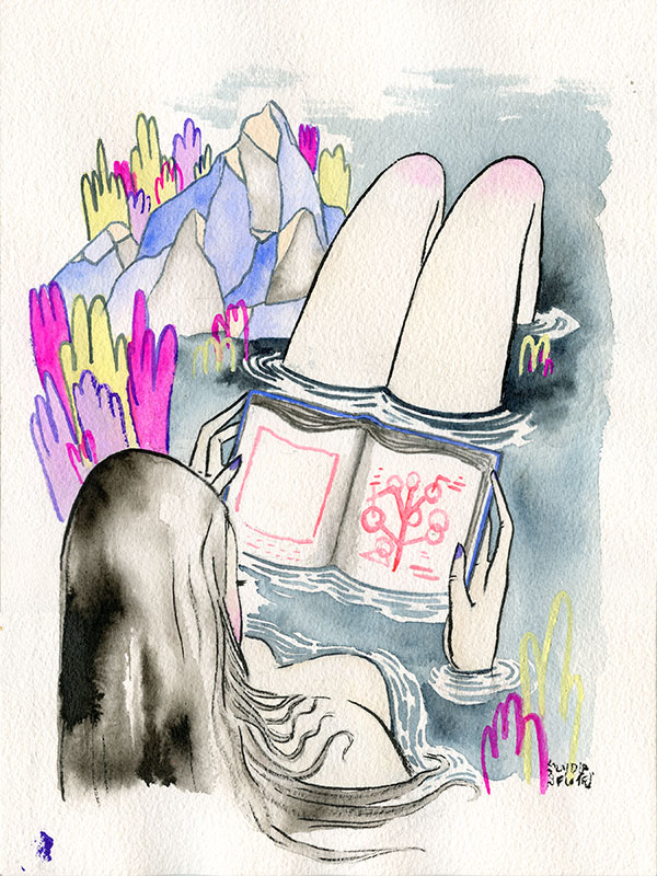 An Extended Dip. 9" x 12" Ink, watercolor, and gouache on watercolor paper, 2015. Vancouver Alternative Arts and Fashion Week, Chinese Cultural Centre, Vancouver, BC.