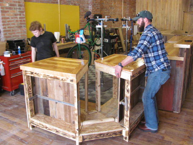 The design and craftsmanship were amazing. The countertops are made of Oak and Maple tongue and groove flooring.