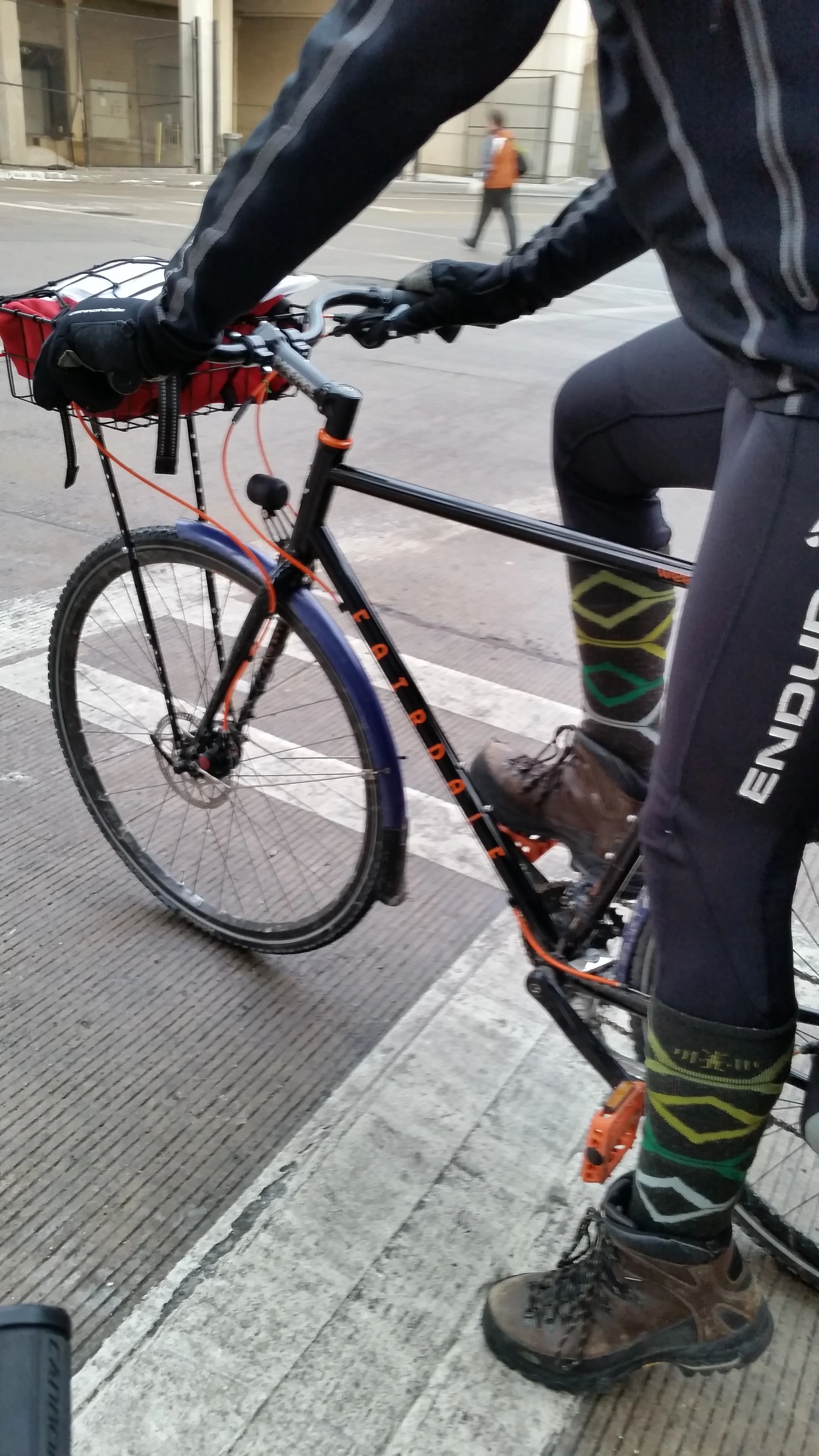 My sock boot combination was amusing to Katharine.  I didn't want to ride clip less and then have to pack more shoes so I rode in my winter books.  It worked out just fine.
