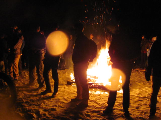 Surly threw a party behind the QBP's headquarters. They made a huge pallet fire in the middle of a lake then encouraged us towards bike shenanigans. Katharine and myself were pretty concerned about have a fire on a frozen lake but no one else seemed to care. When in Rome I guess.