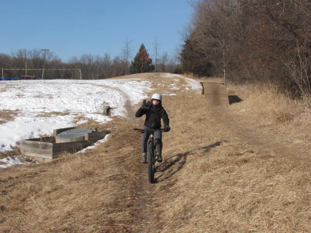 There were some man-made features on the fat bike course, The was a big wooden kicker and a big wooden berm.