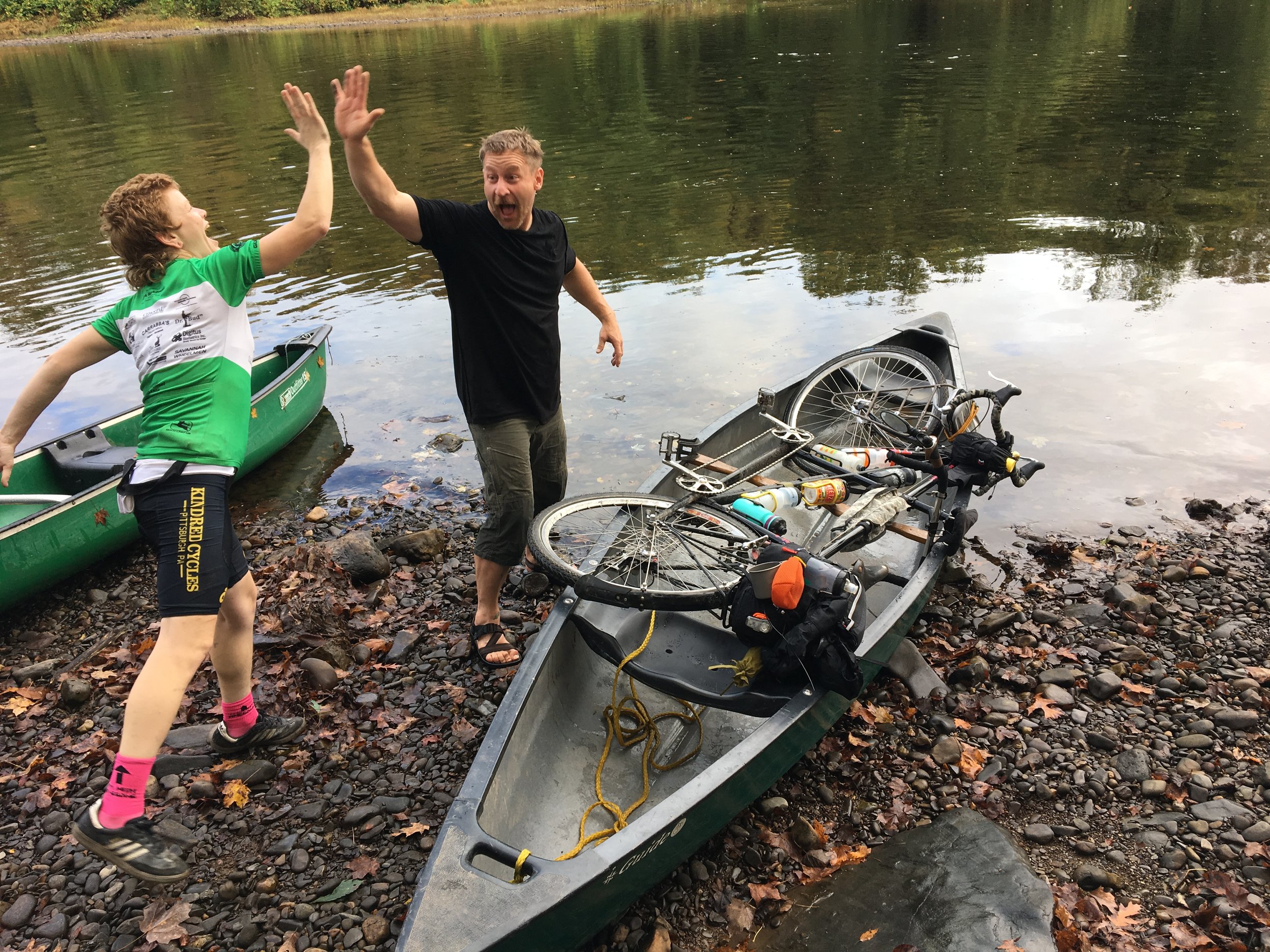 Katharine and Paul stoked on their successful canoe tandem loading!