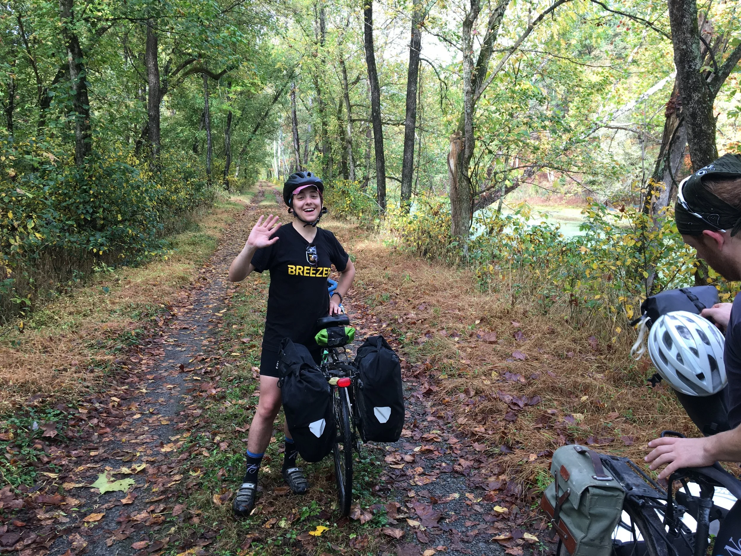 Sarah rode with us the first two days to Paw Paw then had to go back to town for work. Here we are saying goodbye. She rode the 25 miles or so back to Cumberland and caught the train home.