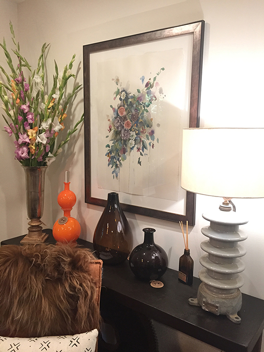 Original watercolor hanging at Bocroom Fine Art.