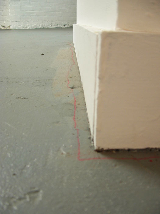 Drawing of Blue Oyster Project Space 2005 Floorplan In Two Parts
(Installation Drawing on Wall and Paper, 2010)