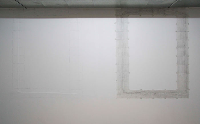 Take a Rubbing, Leave a Mark (Blue Oyster Iteration)
(Installation Drawing on Wall and Paper, 2010)