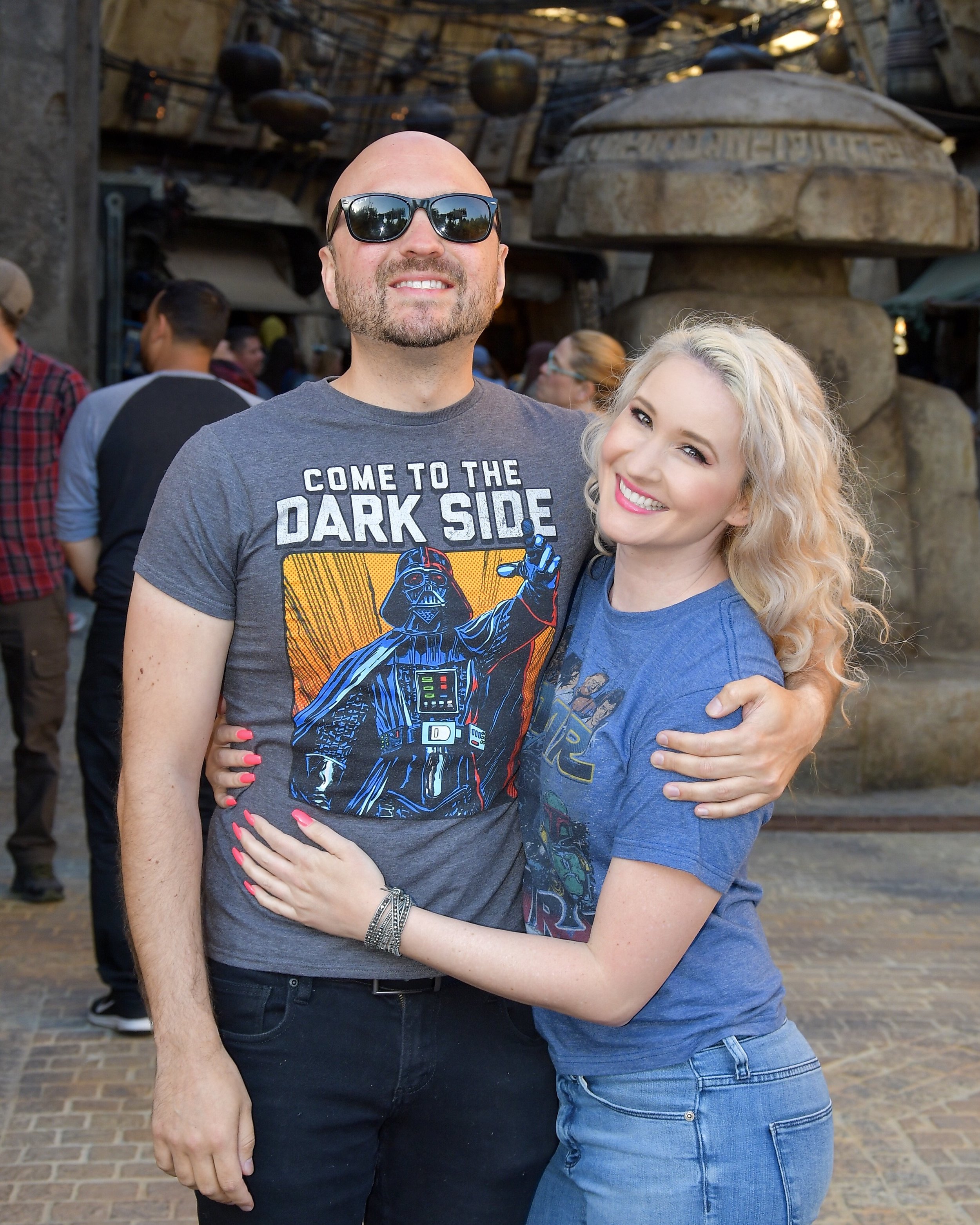 Anthony and I in front of the marketplace filled with shops.