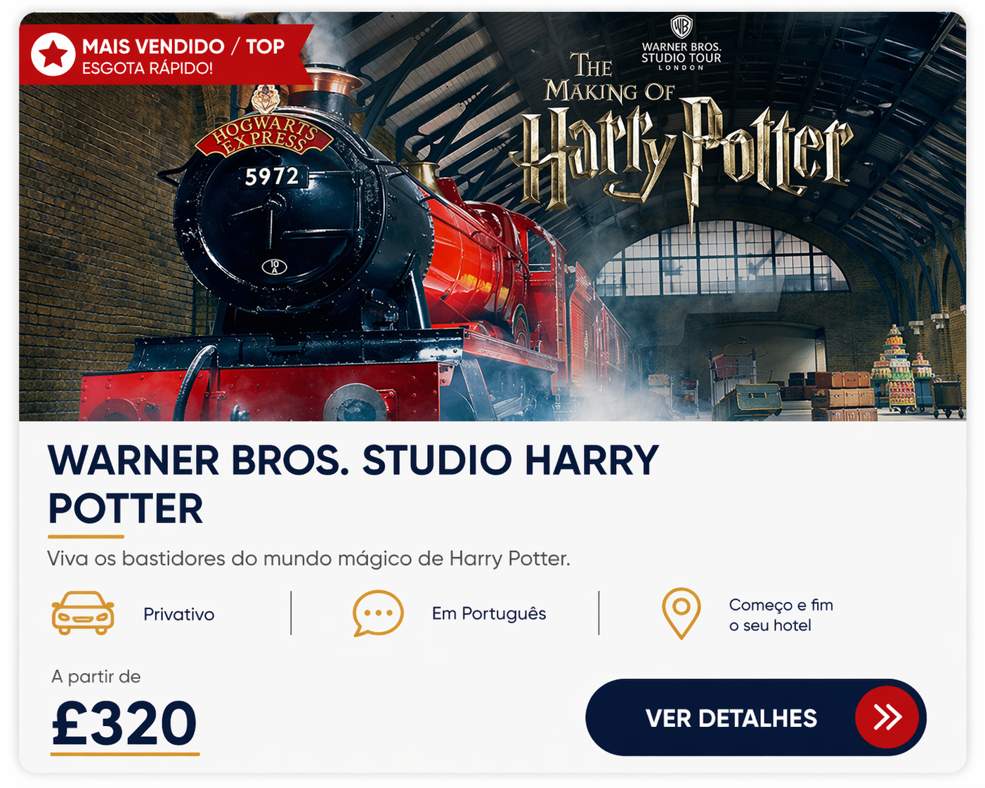       
  
    Warner Bros. Studio Harry Potter Londres  Entre no universo mágico de Harry Potter em uma das atrações mais procuradas da Inglaterra. Visite os estúdios originais onde os filmes foram produzidos e descubra cenários reais, figurinos, efe