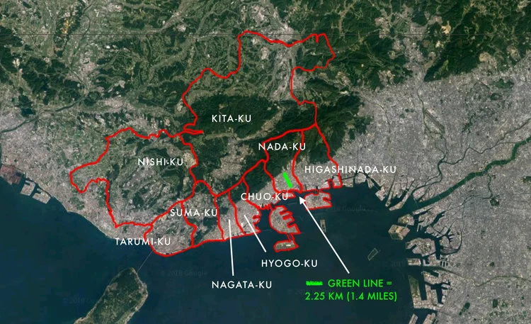 The green line I drew here is about 2.25 kilometers (1.4 miles) to give you a sense of how close everything is. Map image credit to Google Maps