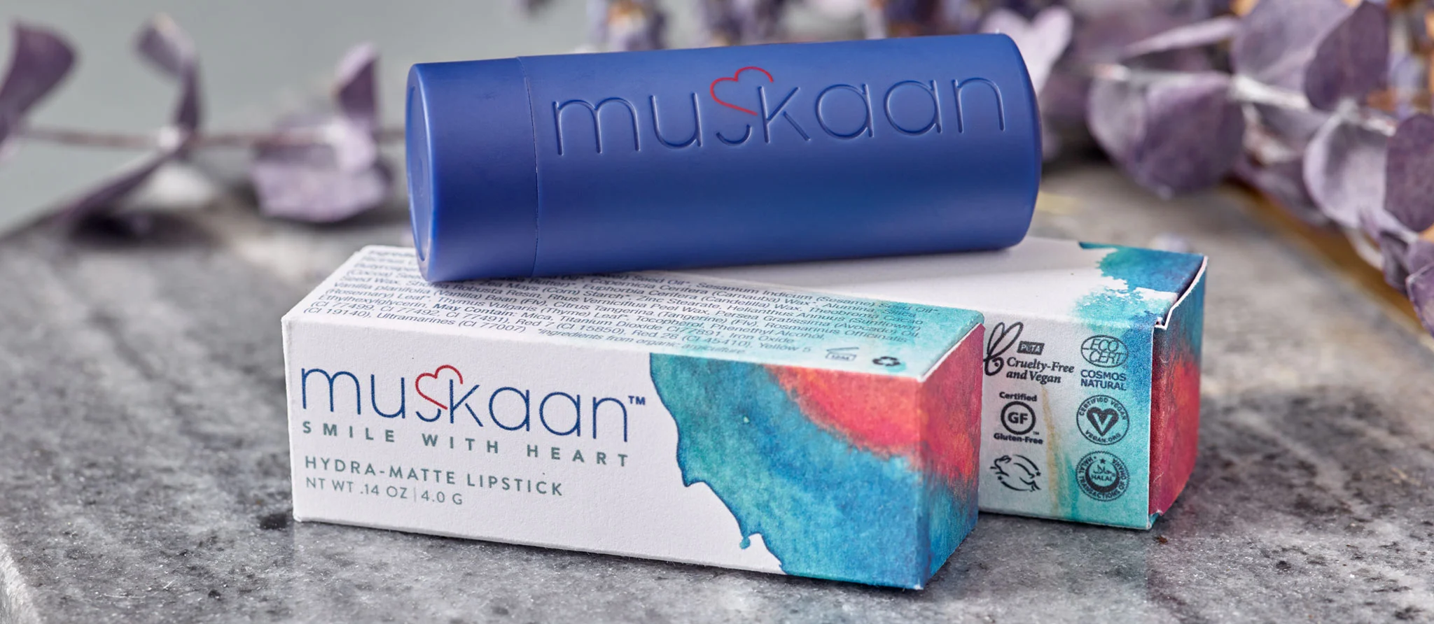 Muskaan lipstick tube and product packaging photography