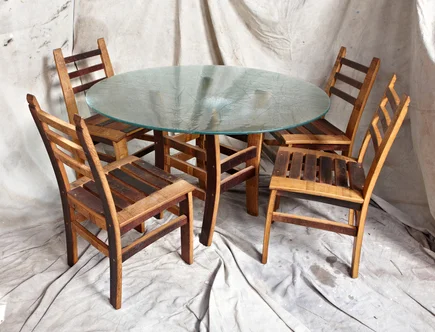 Table and Dining Chair Set with Glass Top