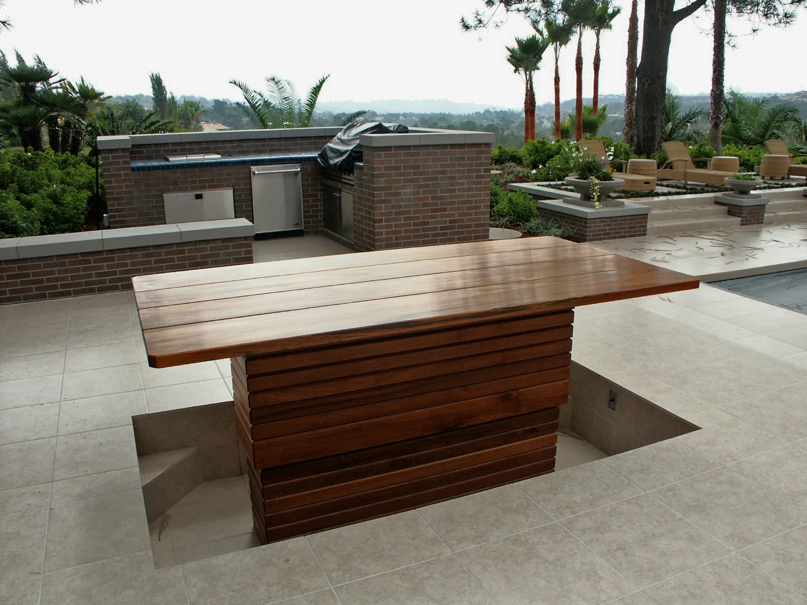 outdoor, remote-control adjustable walnut table