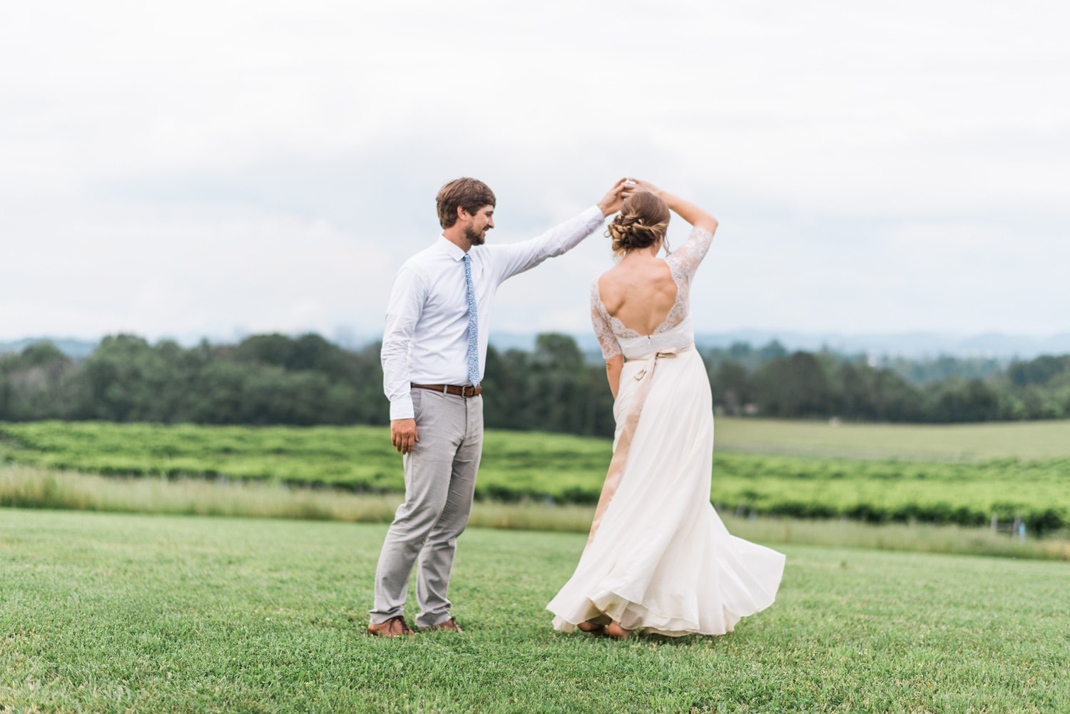 Tsali Notch Vineyard Wedding | Styled shoot | lace wedding dress | Flowy dress | portra 400 | film photography | Vineyard Wedding