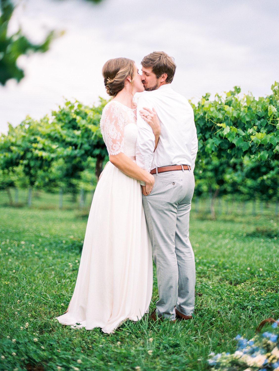 Tsali Notch Vineyard Wedding | Styled shoot | lace wedding dress | Flowy dress | portra 400 | film photography | Vineyard Wedding