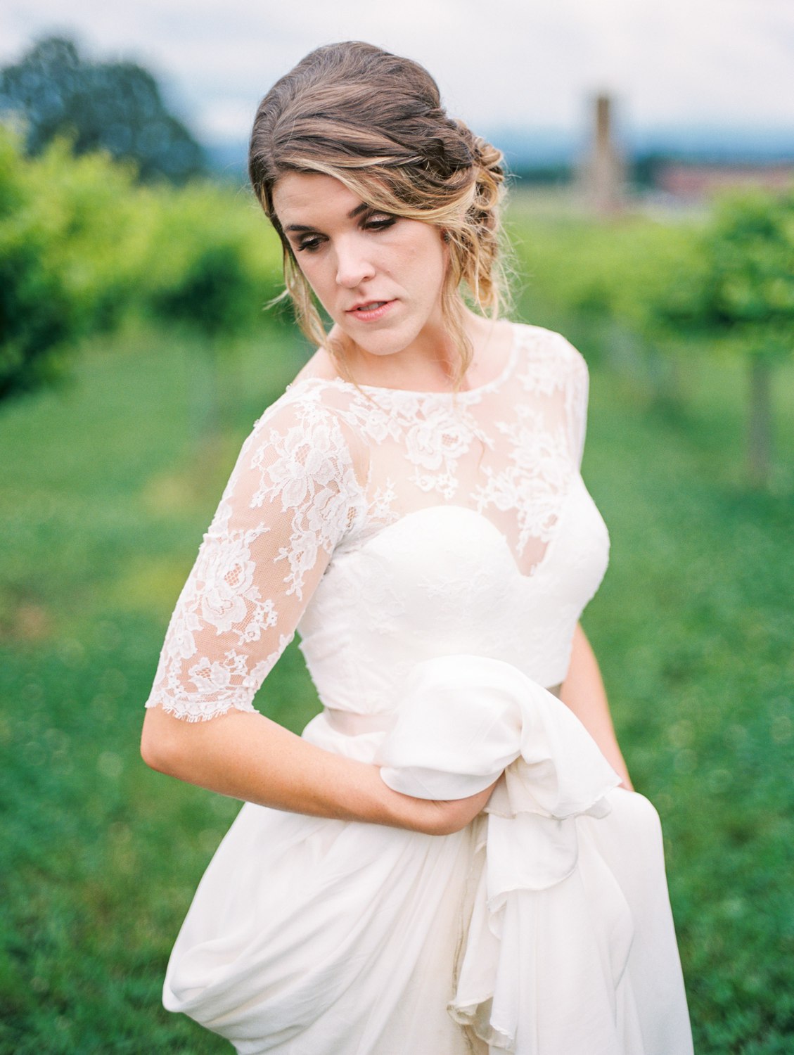 Tsali Notch Vineyard Wedding | Styled shoot | lace wedding dress | Flowy dress | portra 400 | film photography | Vineyard Wedding