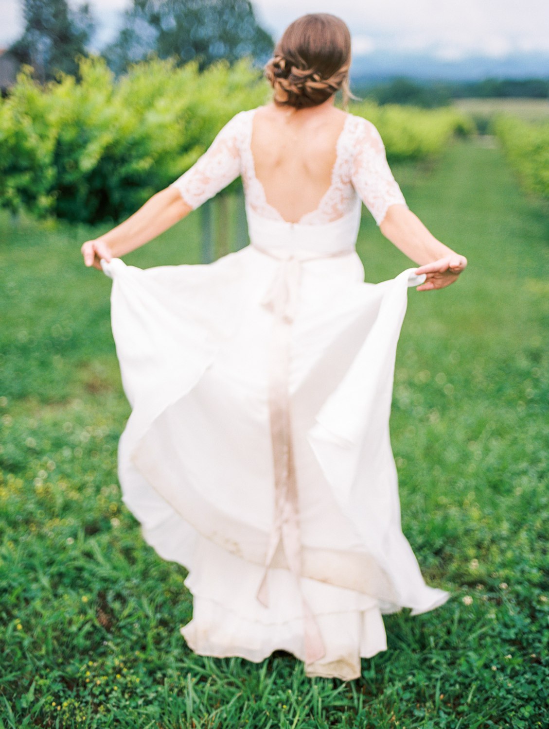 Tsali Notch Vineyard Wedding | Styled shoot | lace wedding dress | Flowy dress | portra 400 | film photography | Vineyard Wedding