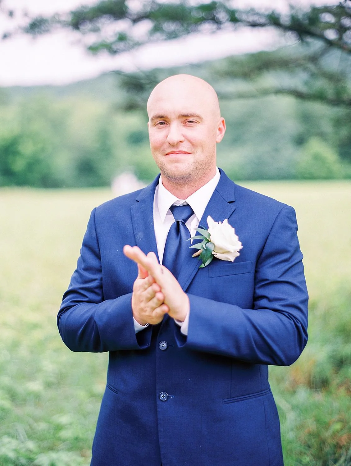 Newlyweds portrait after Cades Cove ceremony