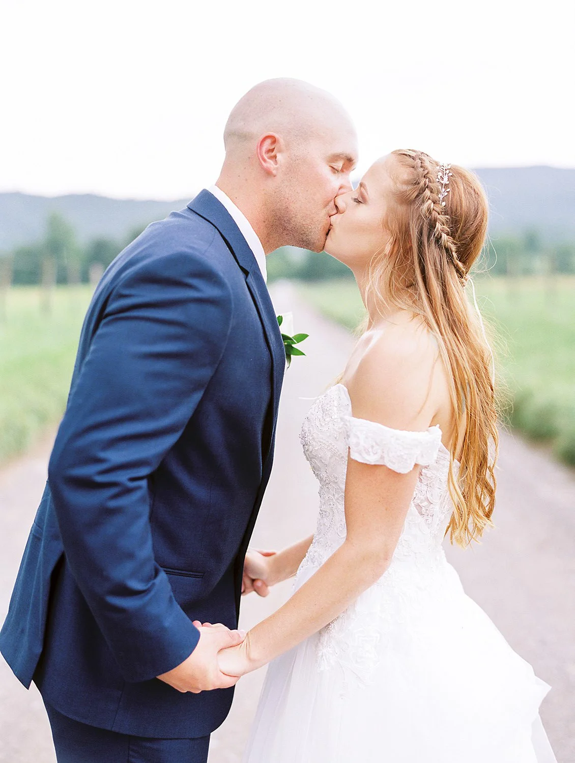 Bride and groom embracing after ceremony