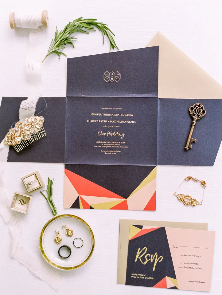 Neutral invitation suite with linen textures
