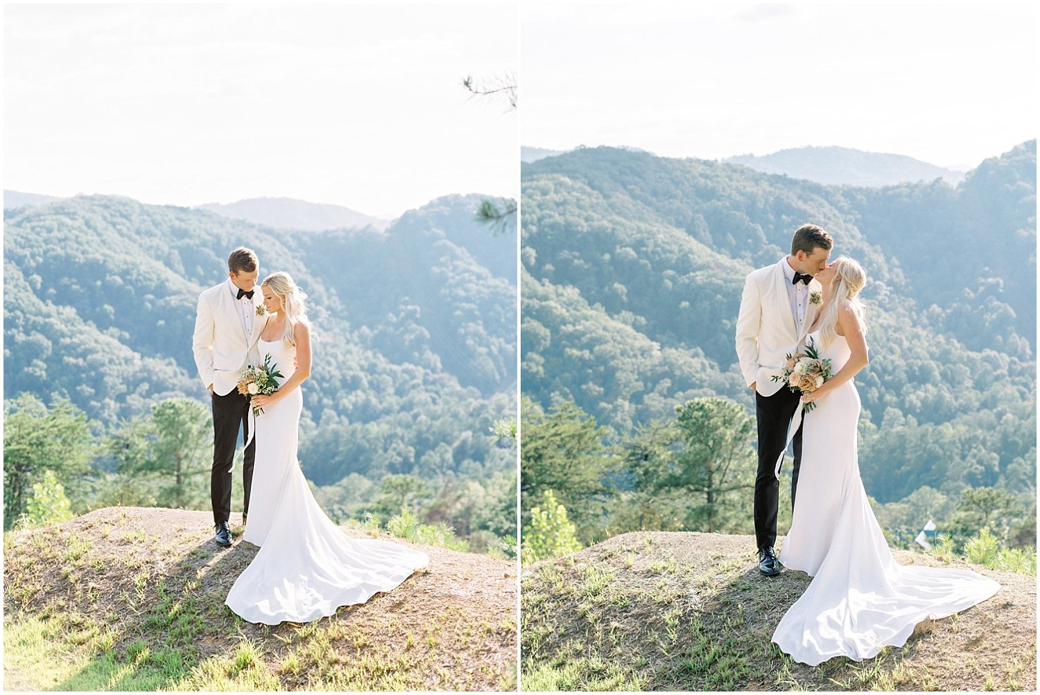 the magnolia venue wedding couples portrait mountain views - Knoxville Film Wedding Photographer