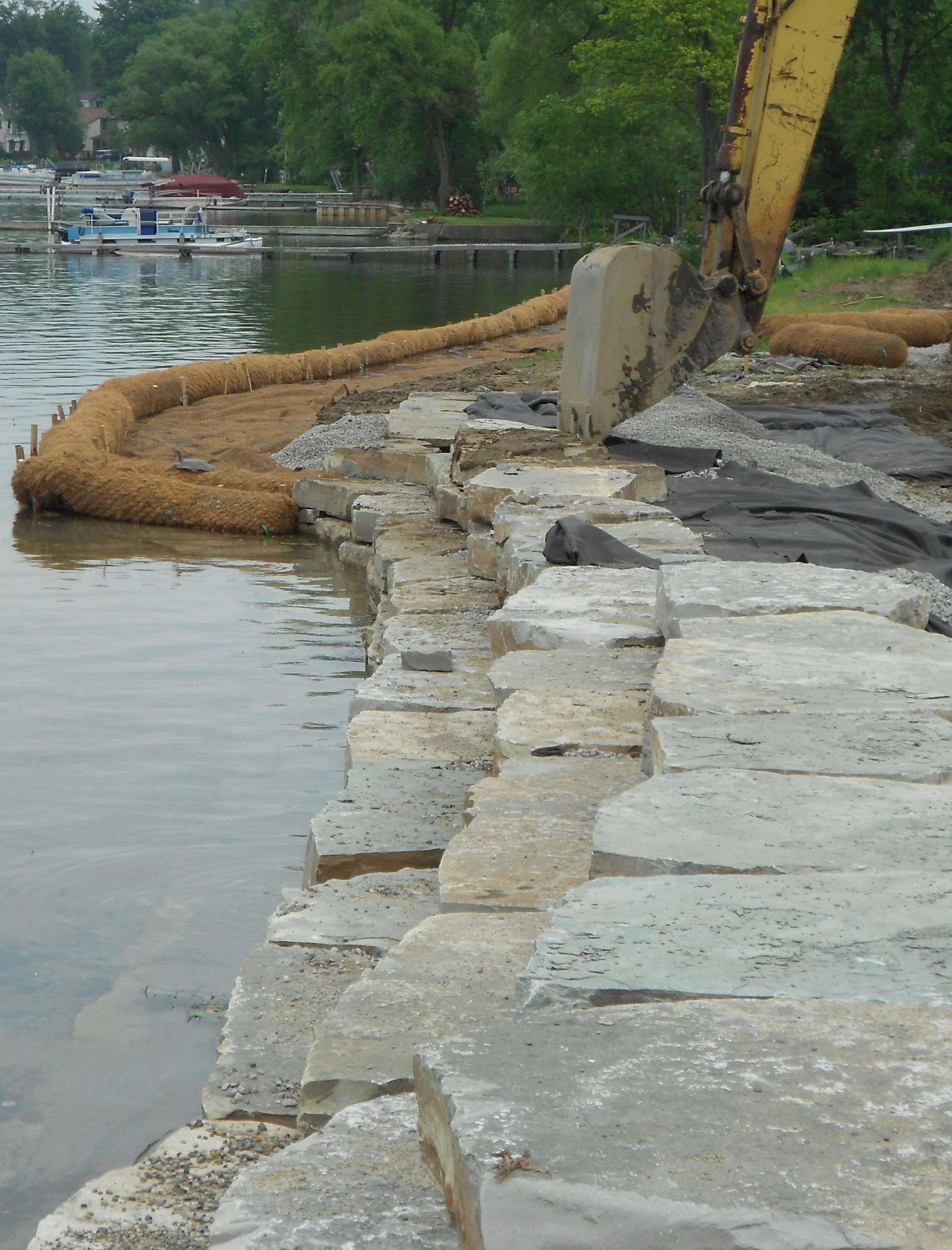 Installation of coir logs and stone