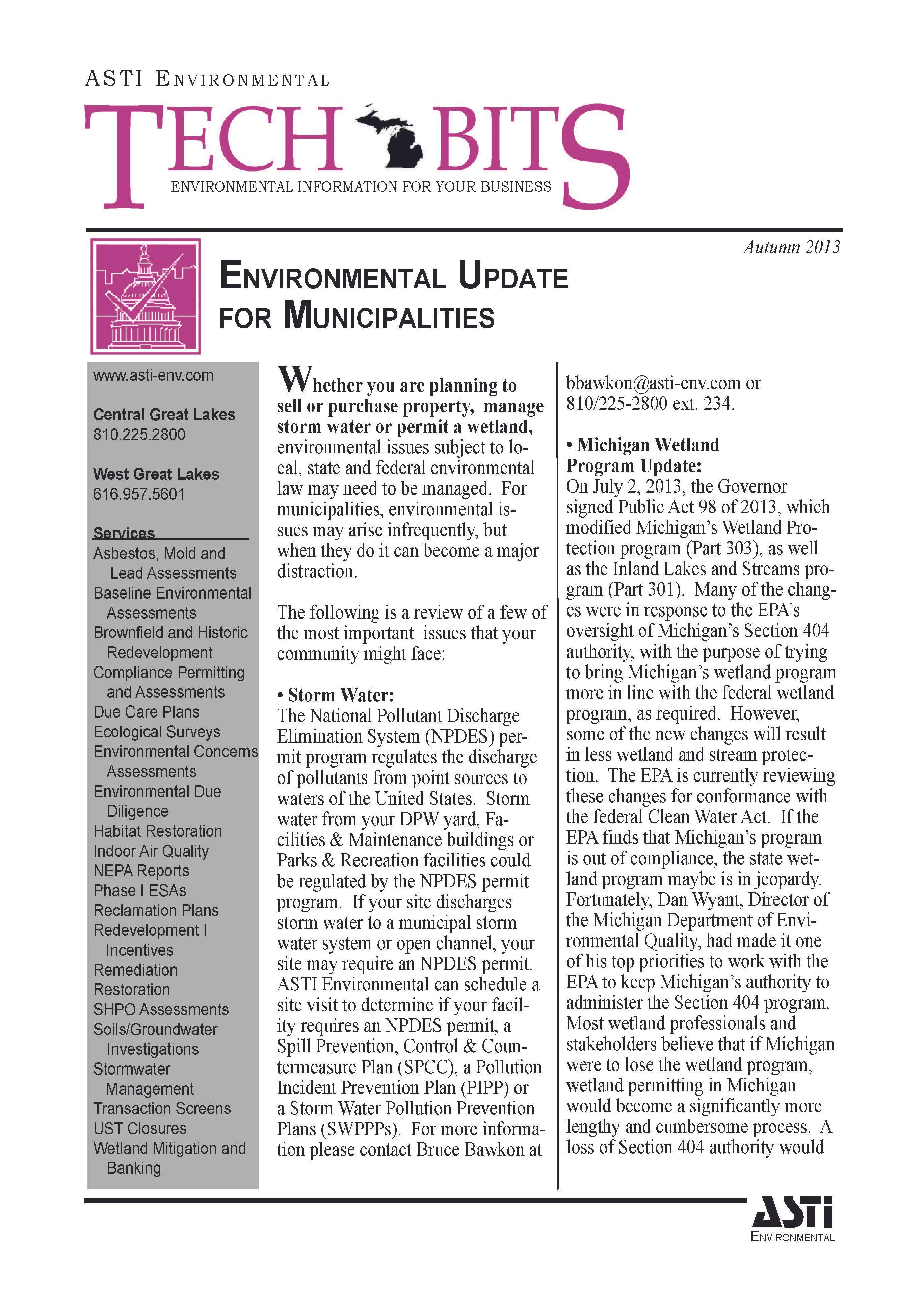 ENVIRONMENTAL UPDATE FOR MUNICIPALITIES