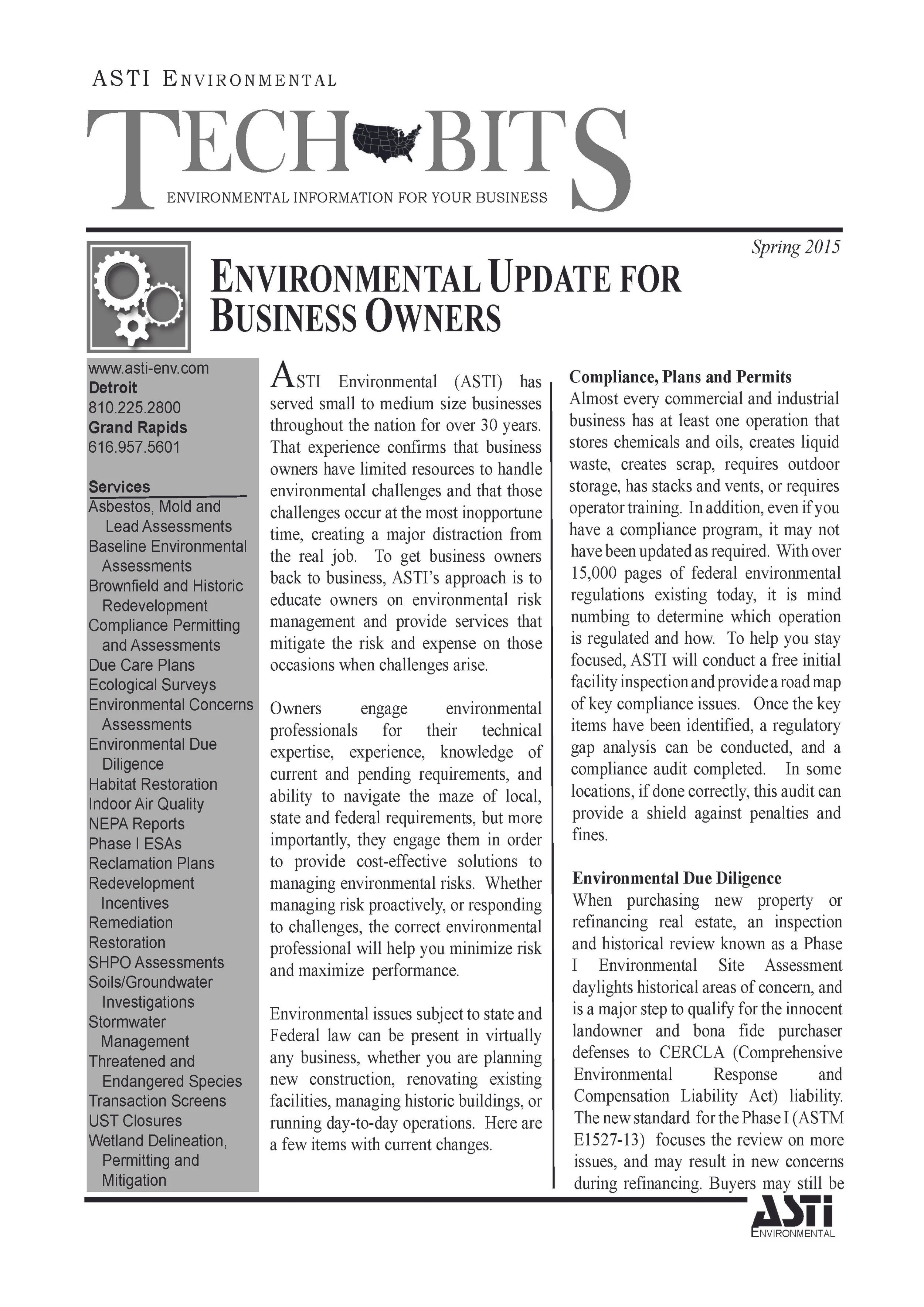 ENVIRONMENTAL UPDATE FOR  BUSINESS OWNERS