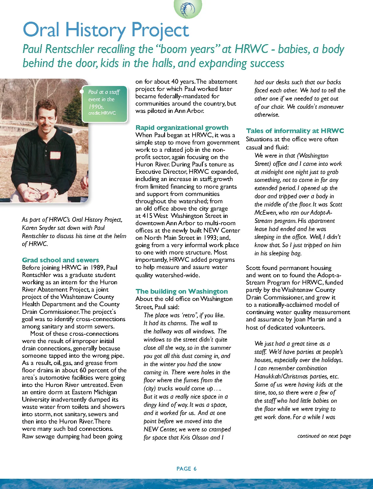 RENTSCHLER FEATURED IN HURON RIVER WATERSHED COUNCIL REPORT