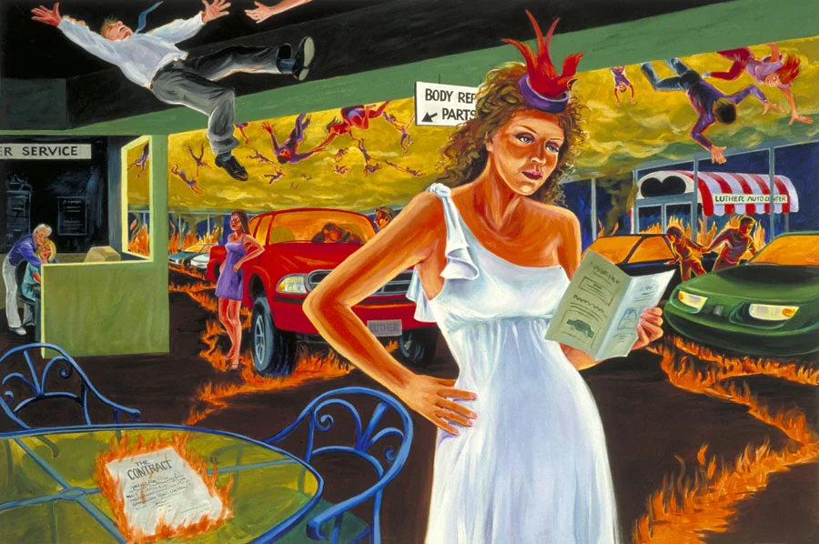 "Aphrodite at the Car Dealership" oil on canvas 48" x 72" - SOLD