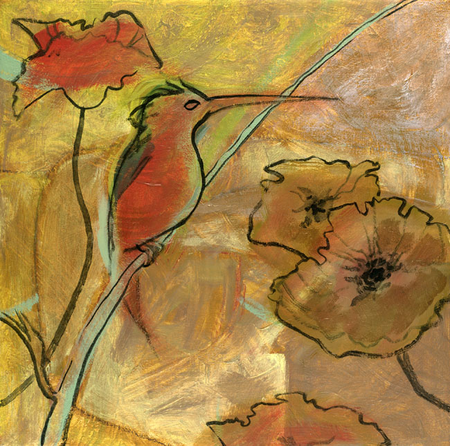 "Hummingbird and Poppies"    