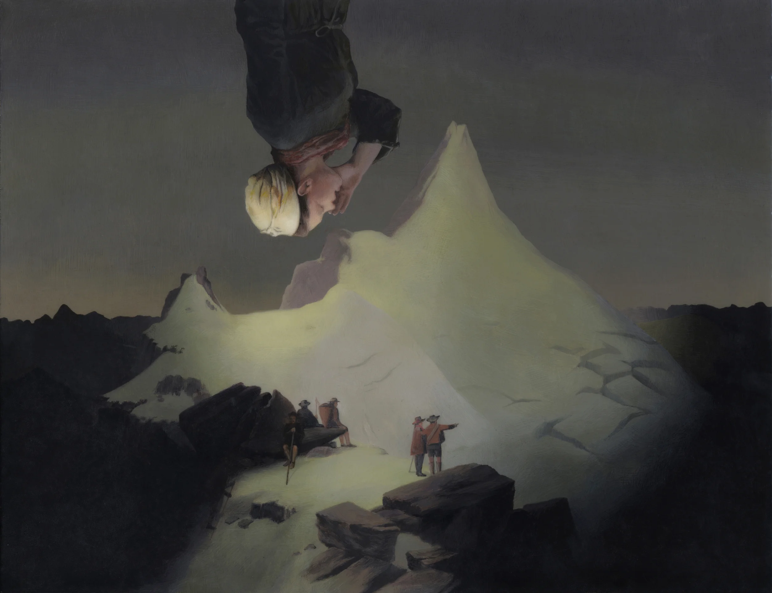 Long Distance Effects. 2014. Acrylic on Panel. 9 by 11.6 inches. After Markus Pernhart's Grossglockner and Daniel Ridgway Knight's Hailing the Ferry