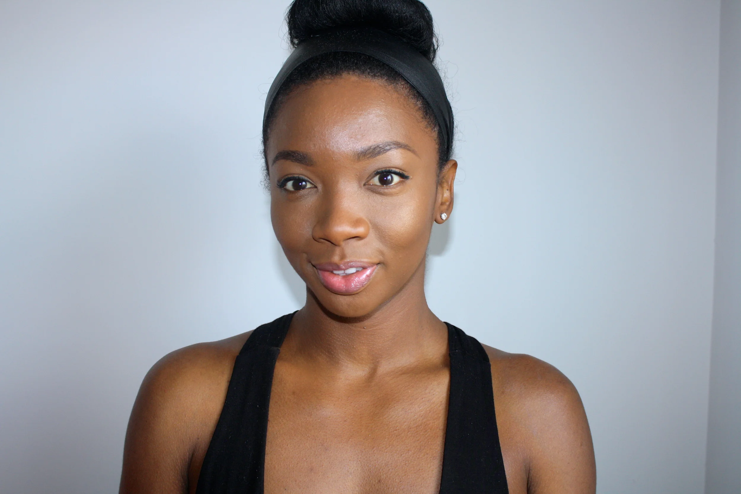 Wearing foundation, a little liner, mascara and gloss.