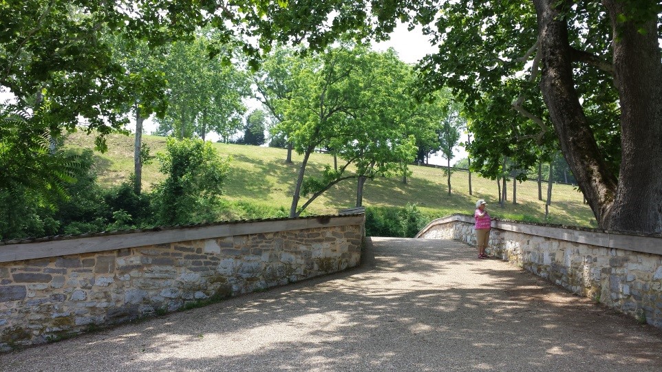 Above (two photos): The perspective of a Union soldier on the east side of Antietam Creek and as he would have advanced across the bridge.