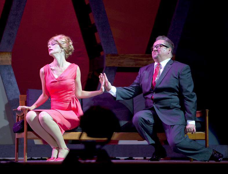  Hedy Larue &amp; J.B. Biggley (Joel Wirkkunen) in "How To Succeed In Business Without Really Trying" (Theatre Under The Stars)  *Photo by Tim Matheson 