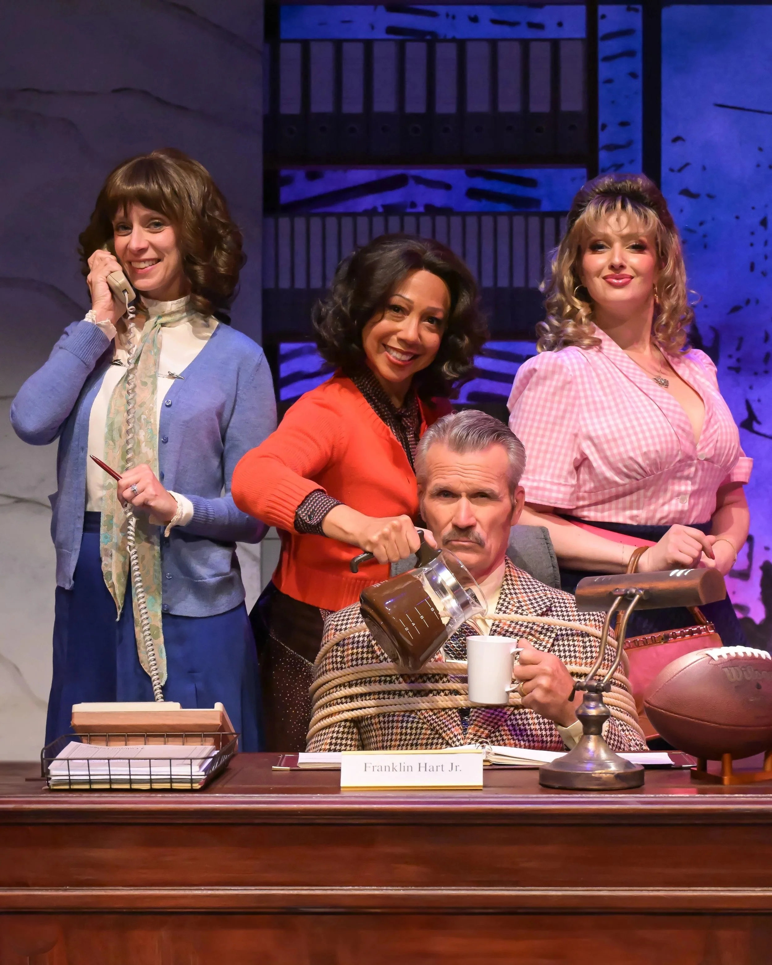  Cailin Stadnyk (Judy), Louise St. Cyr (Violet), Kent Sheridan (Franklin Hart), and Kelly Holiff (Doralee) in “9 to 5 The Musical” (Thousand Islands Playhouse).   *Photo by &nbsp;James Paddle-Grant 