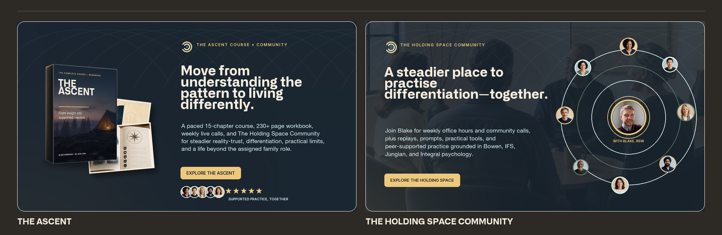 The Ascent course and workbook, and The Holding Space Community