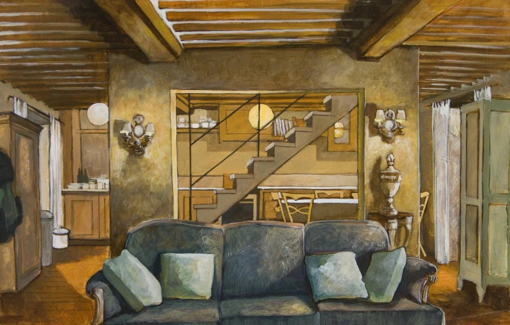Paintings In addition to his extensive and varied mural work, Hugues is an accomplished painter, working predominantly in oils and acrylics. His signature atmospheric European interiors and urban landscapes draw heavy inspiration from American Realism, a movement of the early 20th Century defined by its focus on everyday social realities, and often associated with American painter Edward Hopper. Hugues makes the style his own with his intense focus on dramatic lighting, and an occasional capricious flourish. Recently, Hugues was awarded Second Prize in the Painting (Rural Subject and/or Landscape) Class at the 2015 Royal Arts & Crafts Show, for his landscape 'Sandy Hollow'. A collection of European interiors and Australian landscapes on canvas are available through Marcia Moulton, Director of Moulton Galleries in Mosman, Sydney.