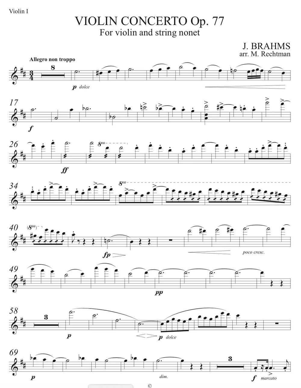 Brahms Violin Concerto Op. 77 for Violin and String Nonet — Ilan 
