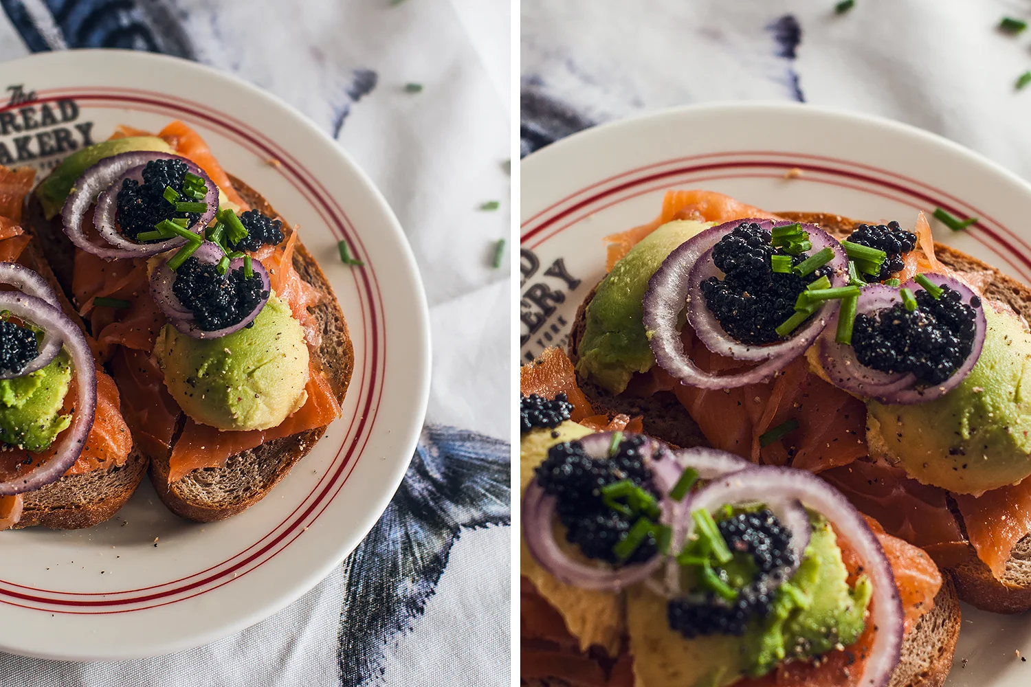Delicious Homemade Toasts with Smoked Salmon, Avocado, Caviar & Chive