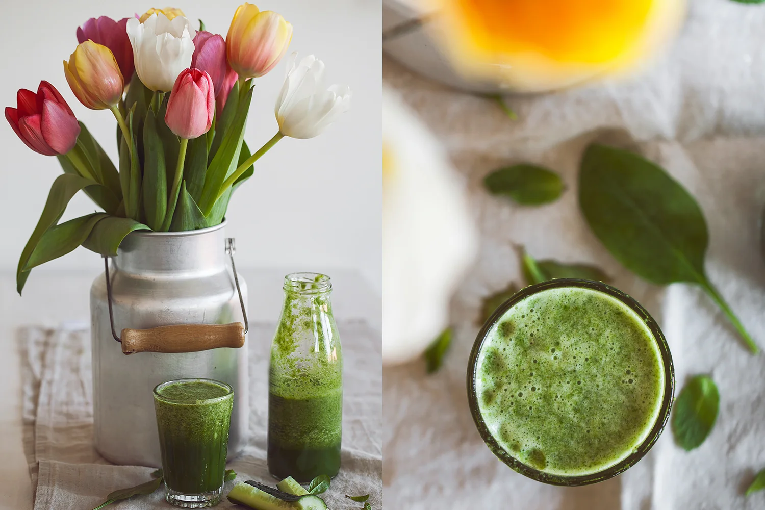 Smoothie with Spinach, Peppermint, Lemon, Apple and Orange