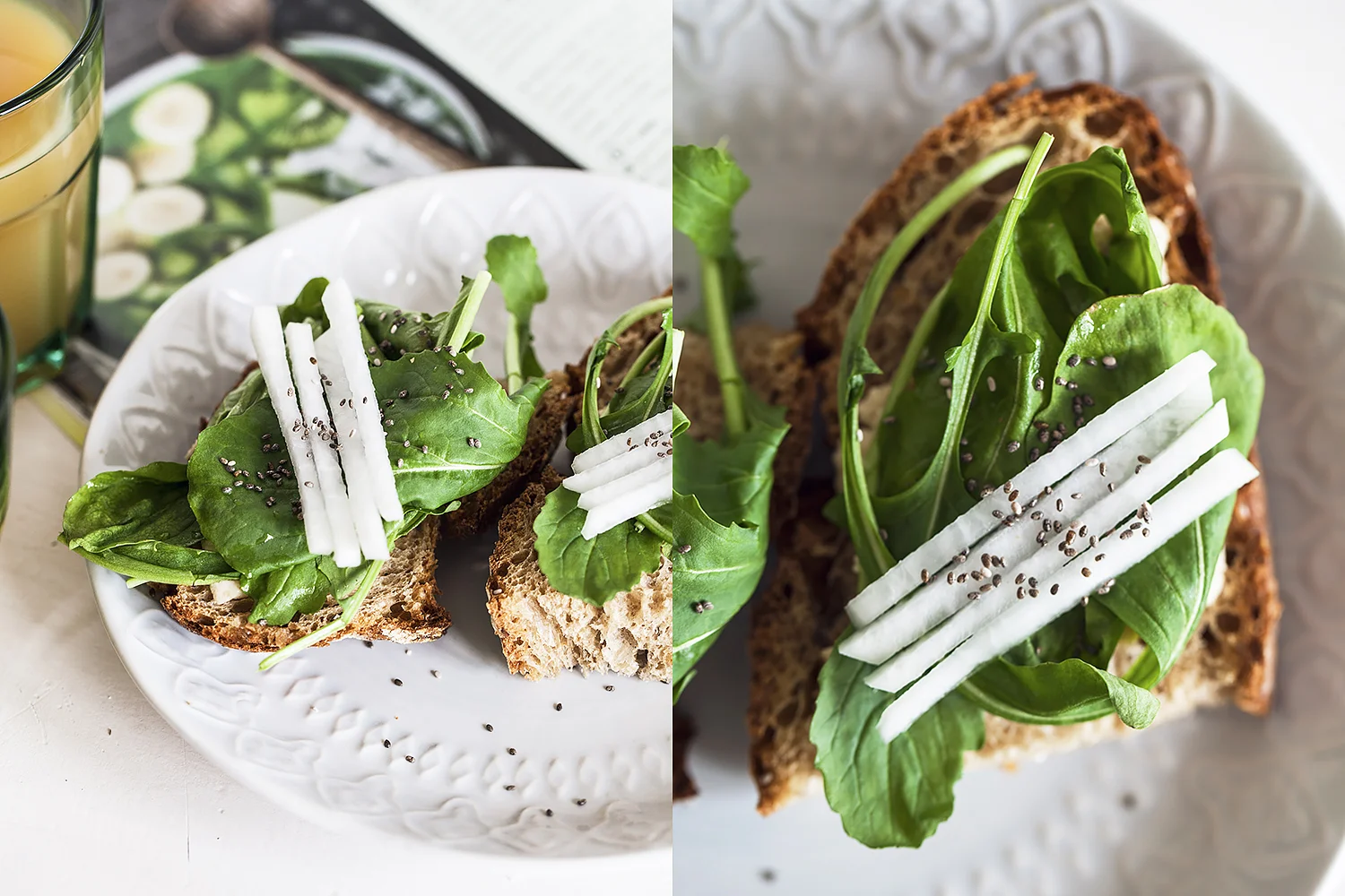 Crunchy Bread with Radish & Rucola with Tahini Pasta