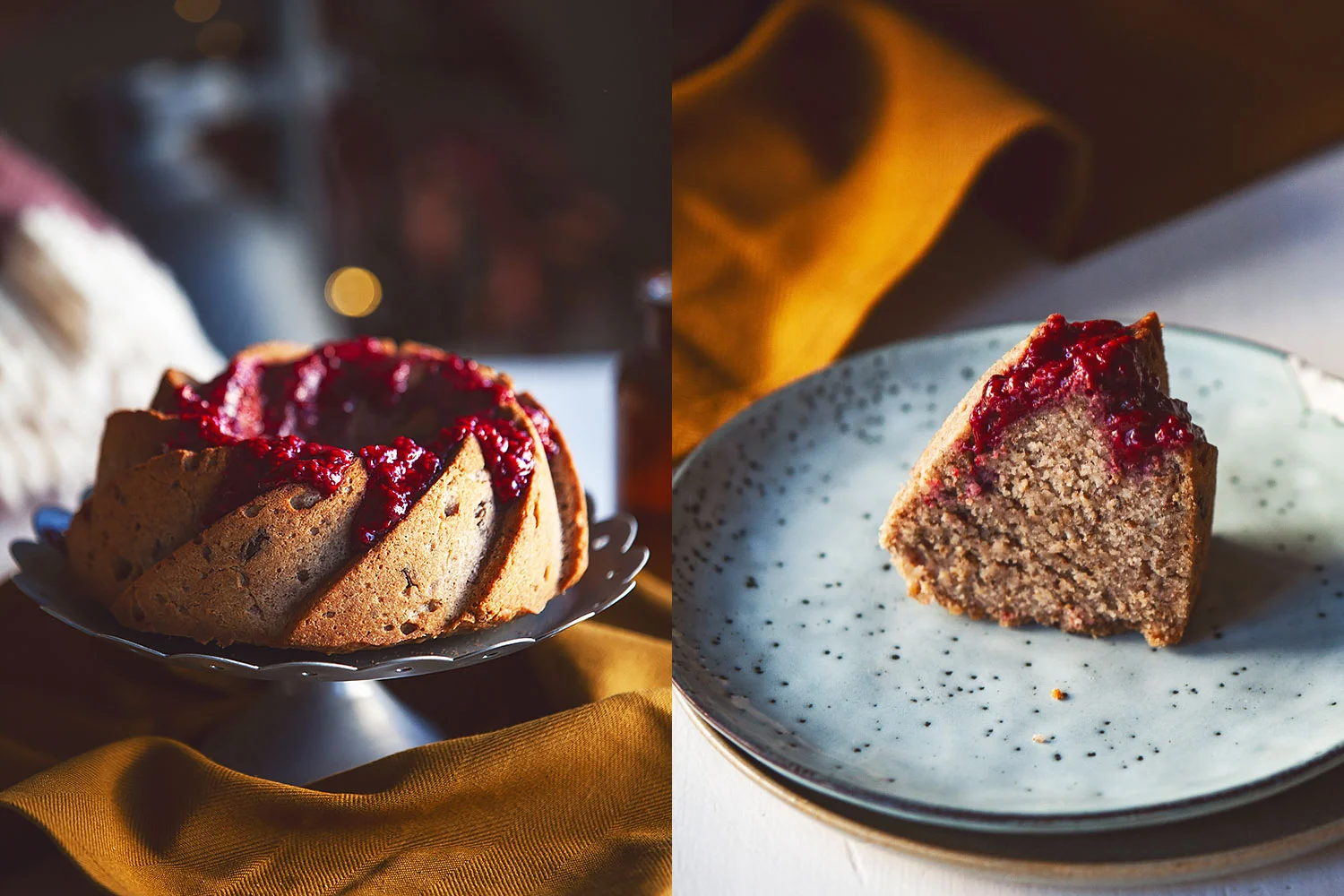Nut Bundt Cake with Hot Raspberries