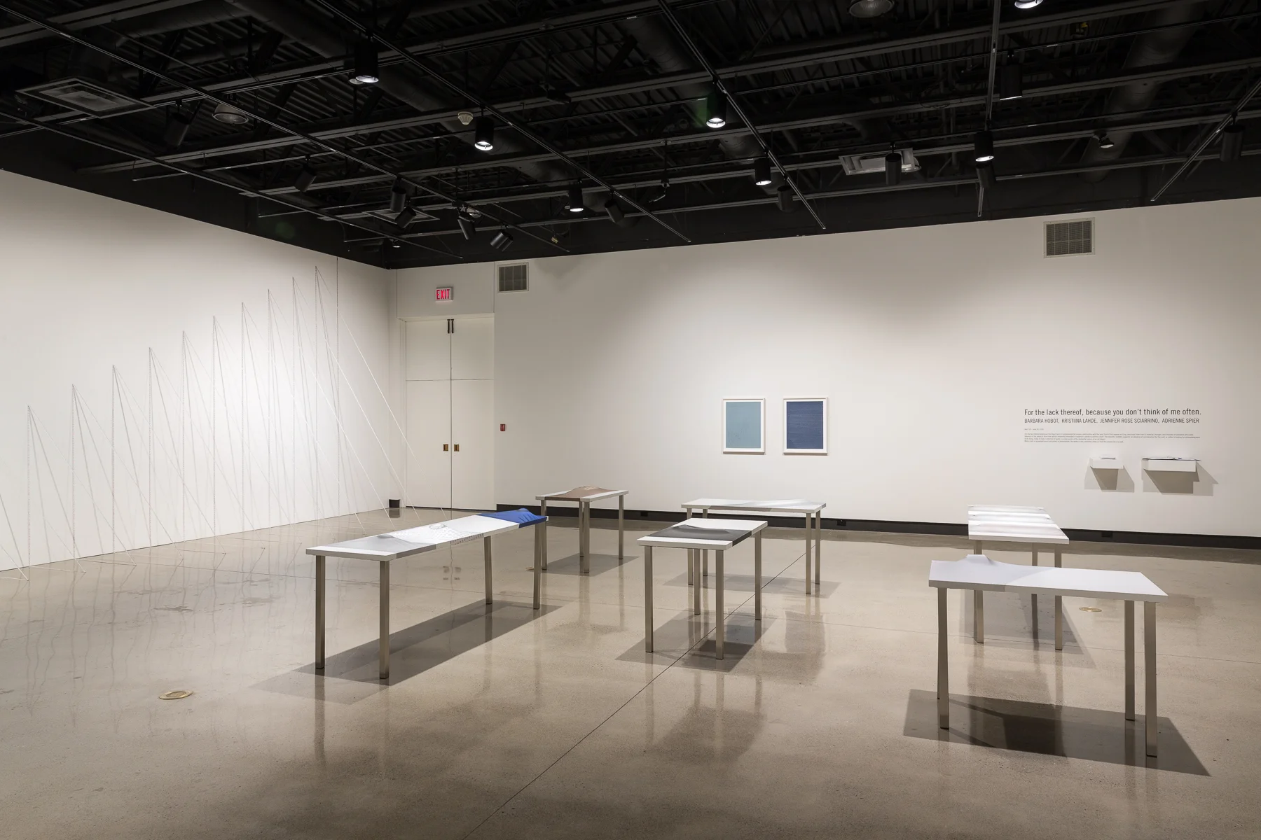  Left: Sculptural installation by Kristiina Lahde  Right: Drawings by Barbara Hobot  Floor: Sculptures by Jennifer Rose Sciarrino 