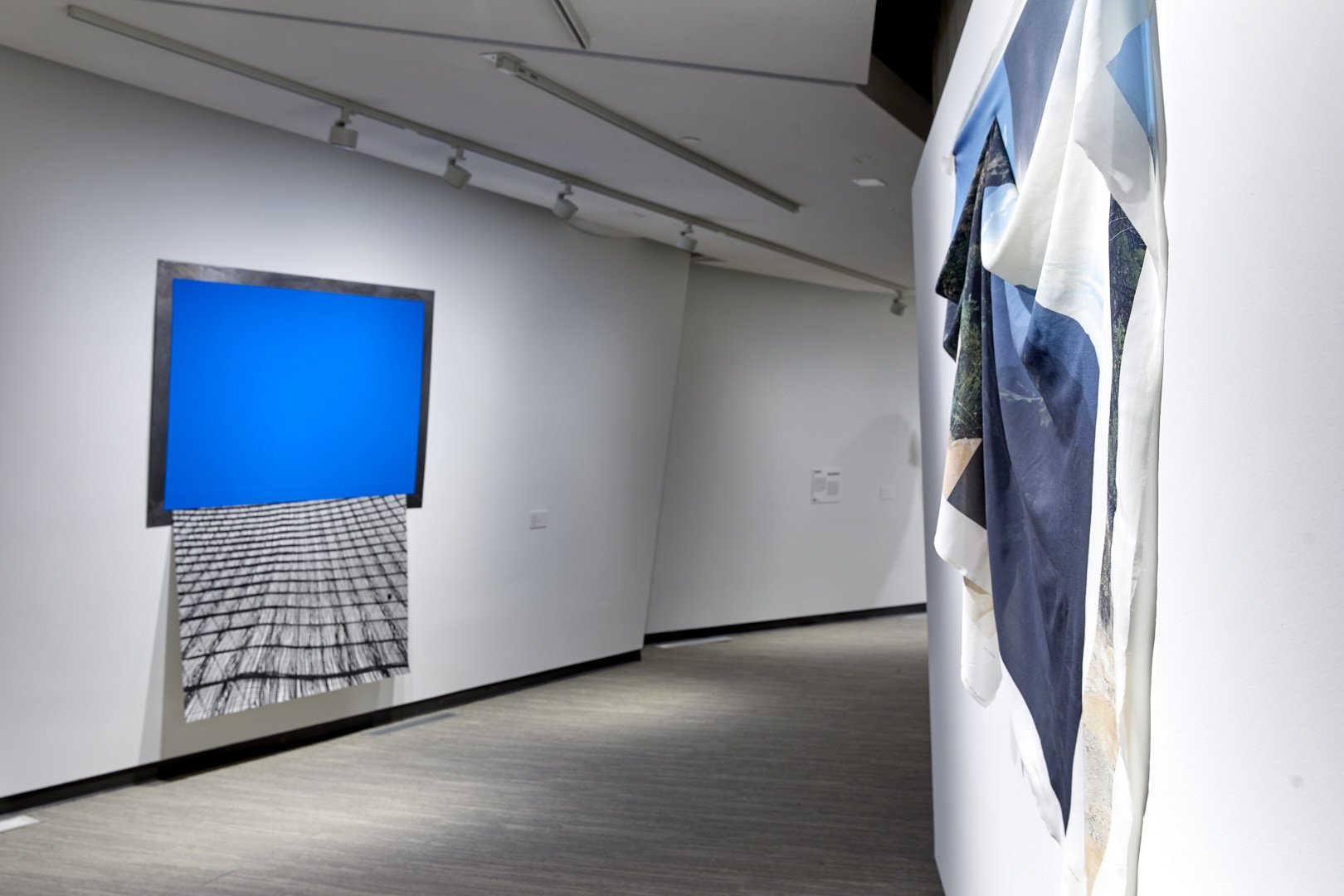 Left: Celestial Dew Trap , 2018 Right: Pinned Landscape 2 , 2021 Photo: Jesse Tamayo