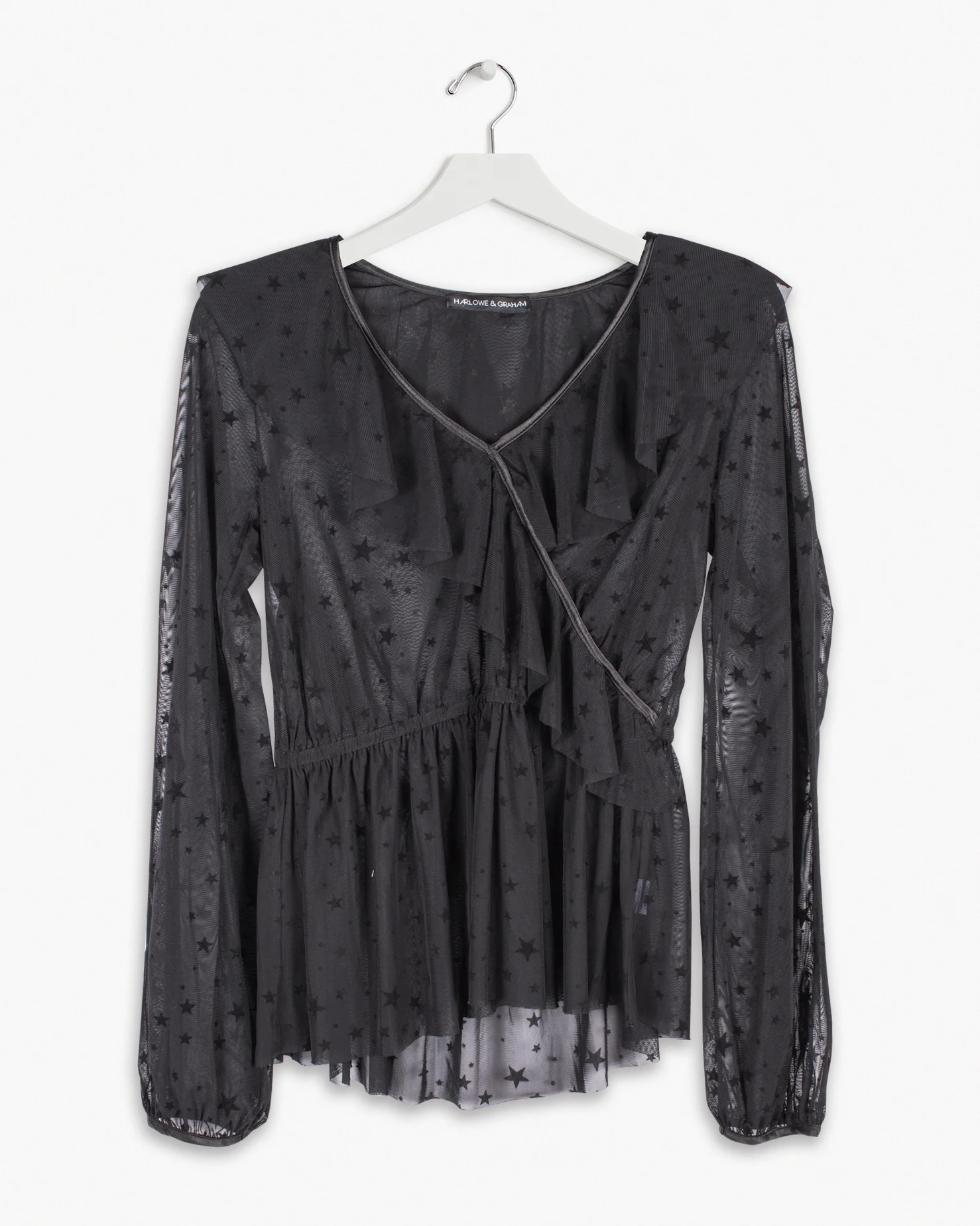 black mesh ruffle top