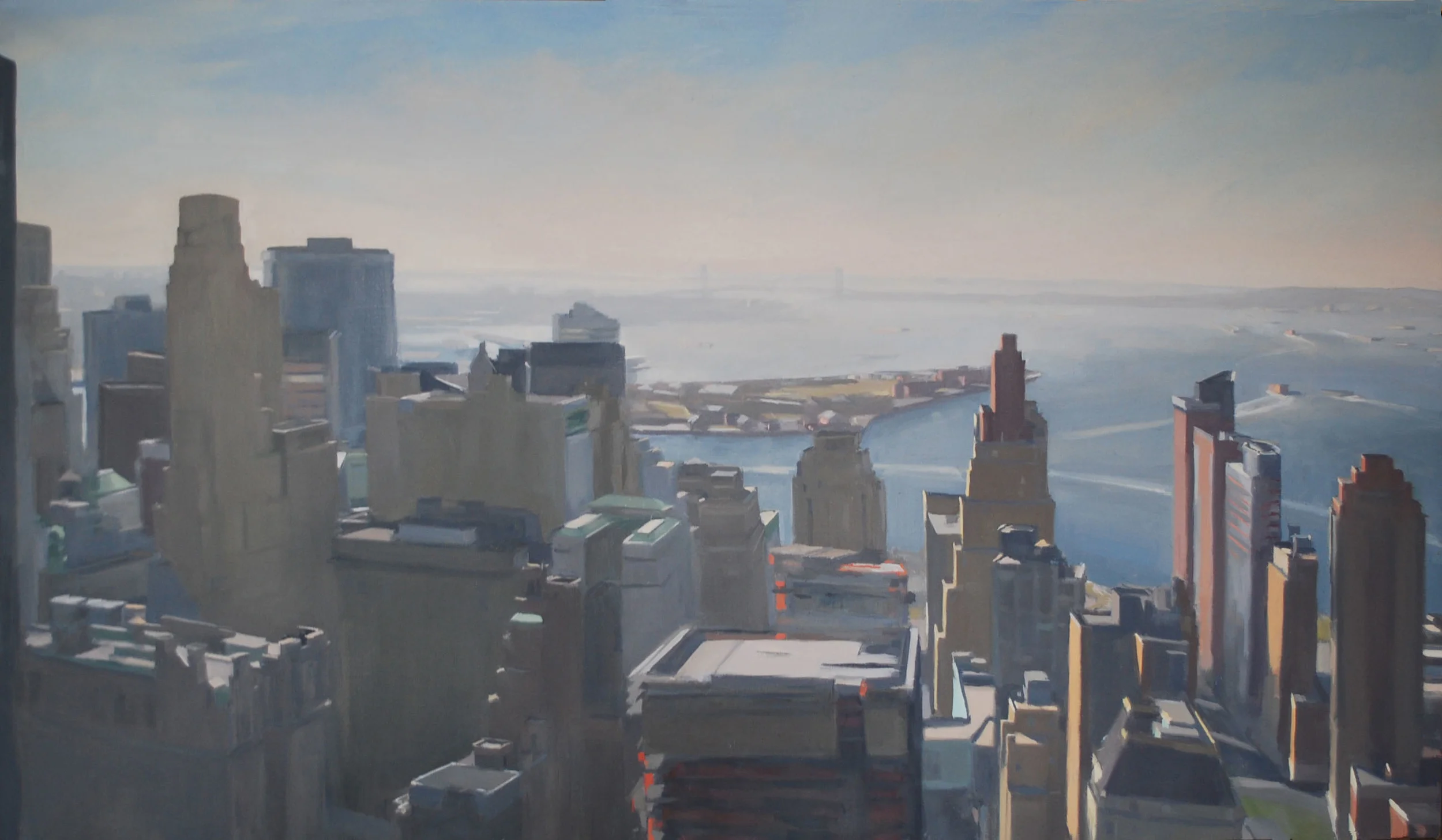   South from 7 World Trade, Winter , 2009  Oil on linen  22" x 38"  &nbsp; 