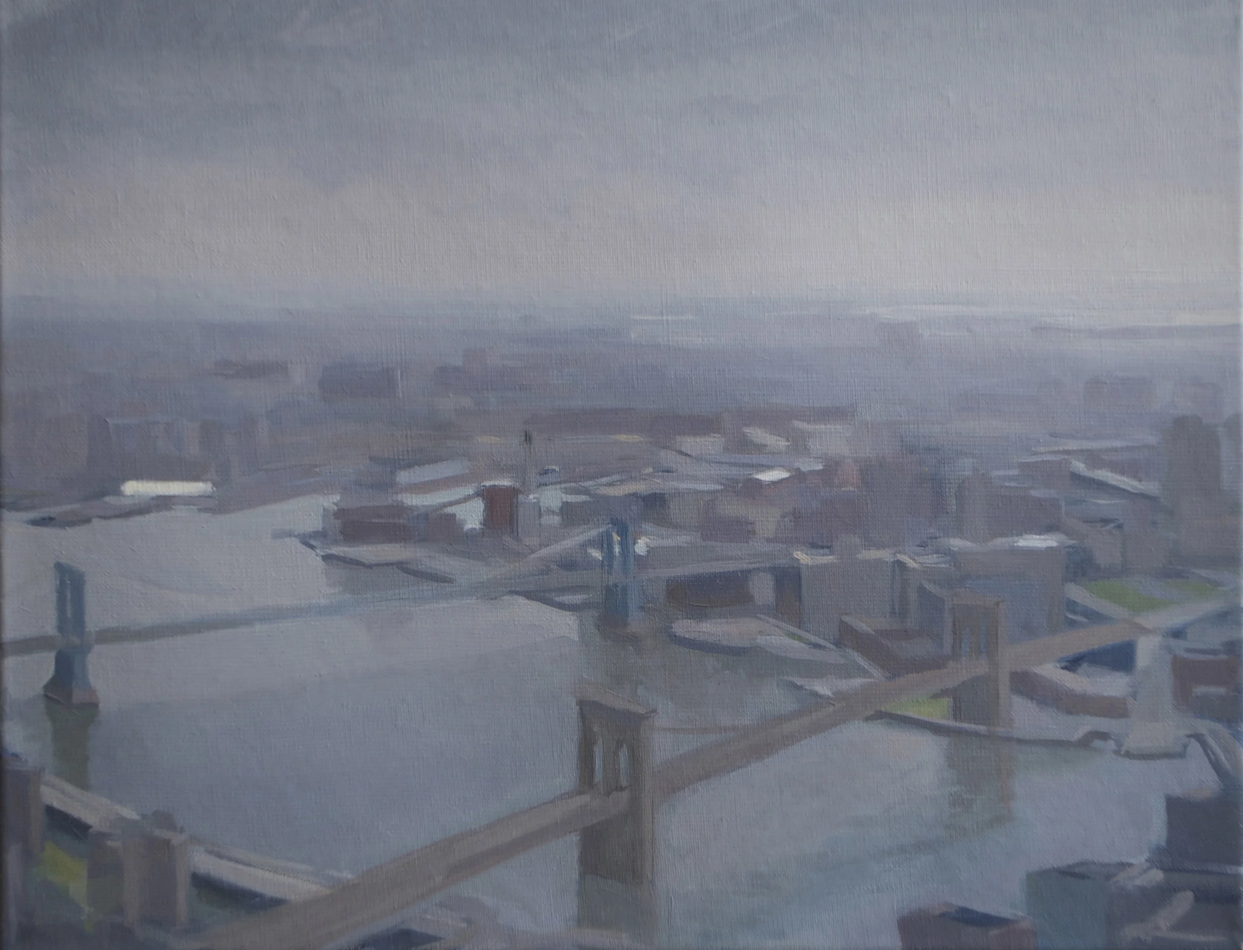   Bridges Across the East River,  2015  oil on linen  14" x 18" 
