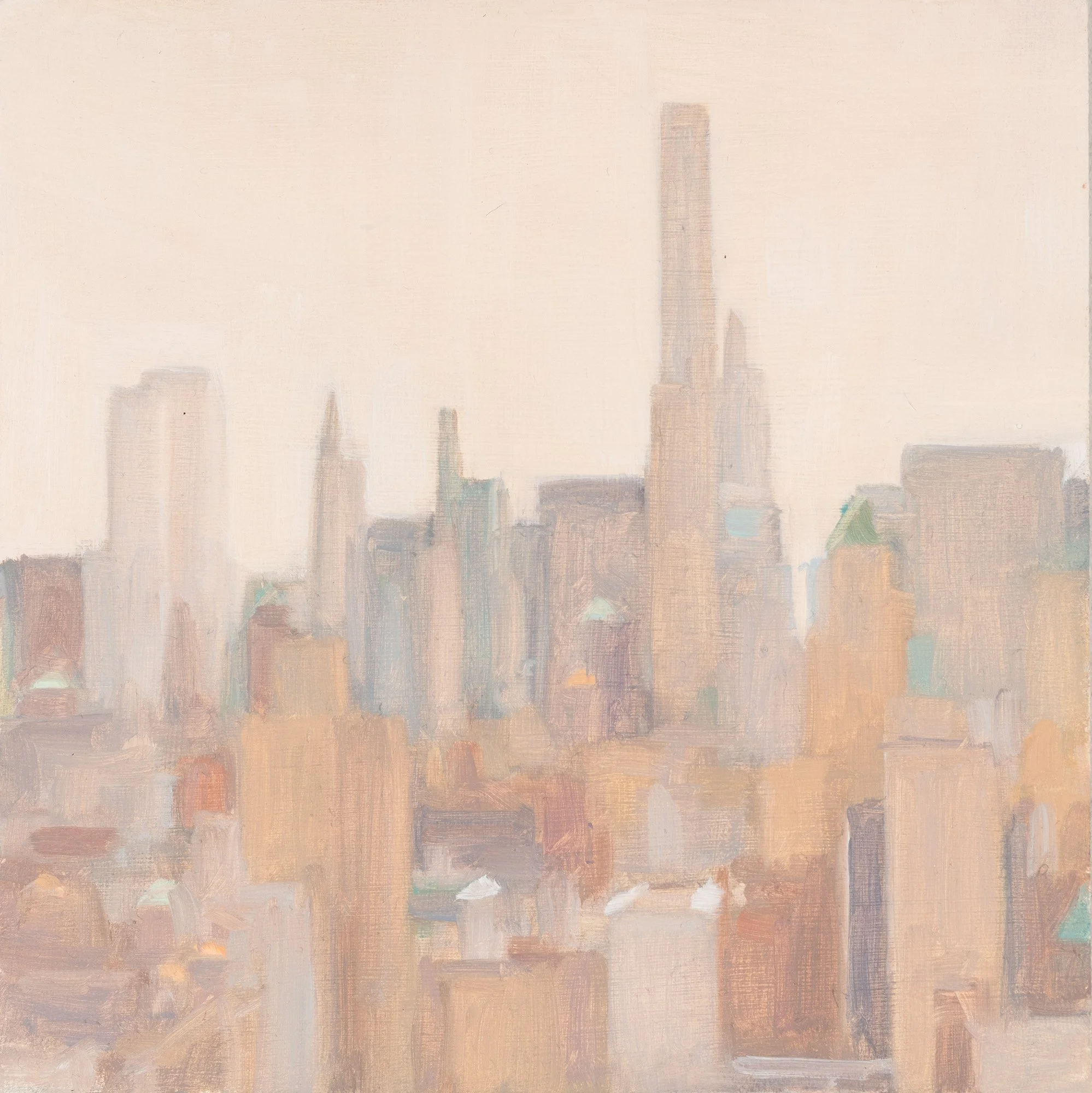   South from Uptown, Overcast , 2022  oil on canvas board  6” x 6” 