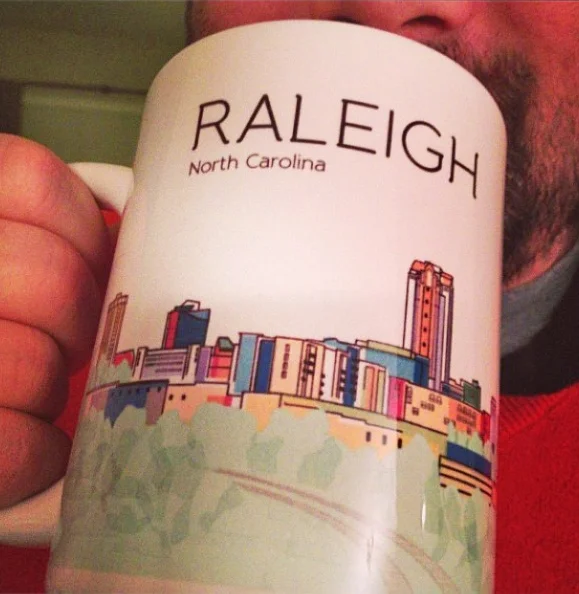 yellowDog Raleigh Skyline design on a mug