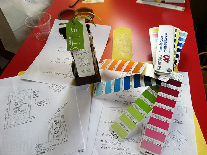 Creative work in progress to design new The Toffee Shoppe packaging